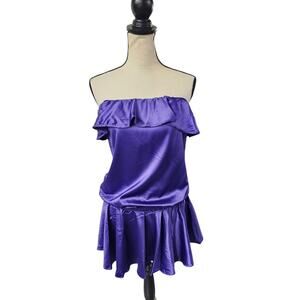 Rachel Lyms Mini Tube Dress Cover Up Womens Sz M Purple Satin Regal Glam Ruffles